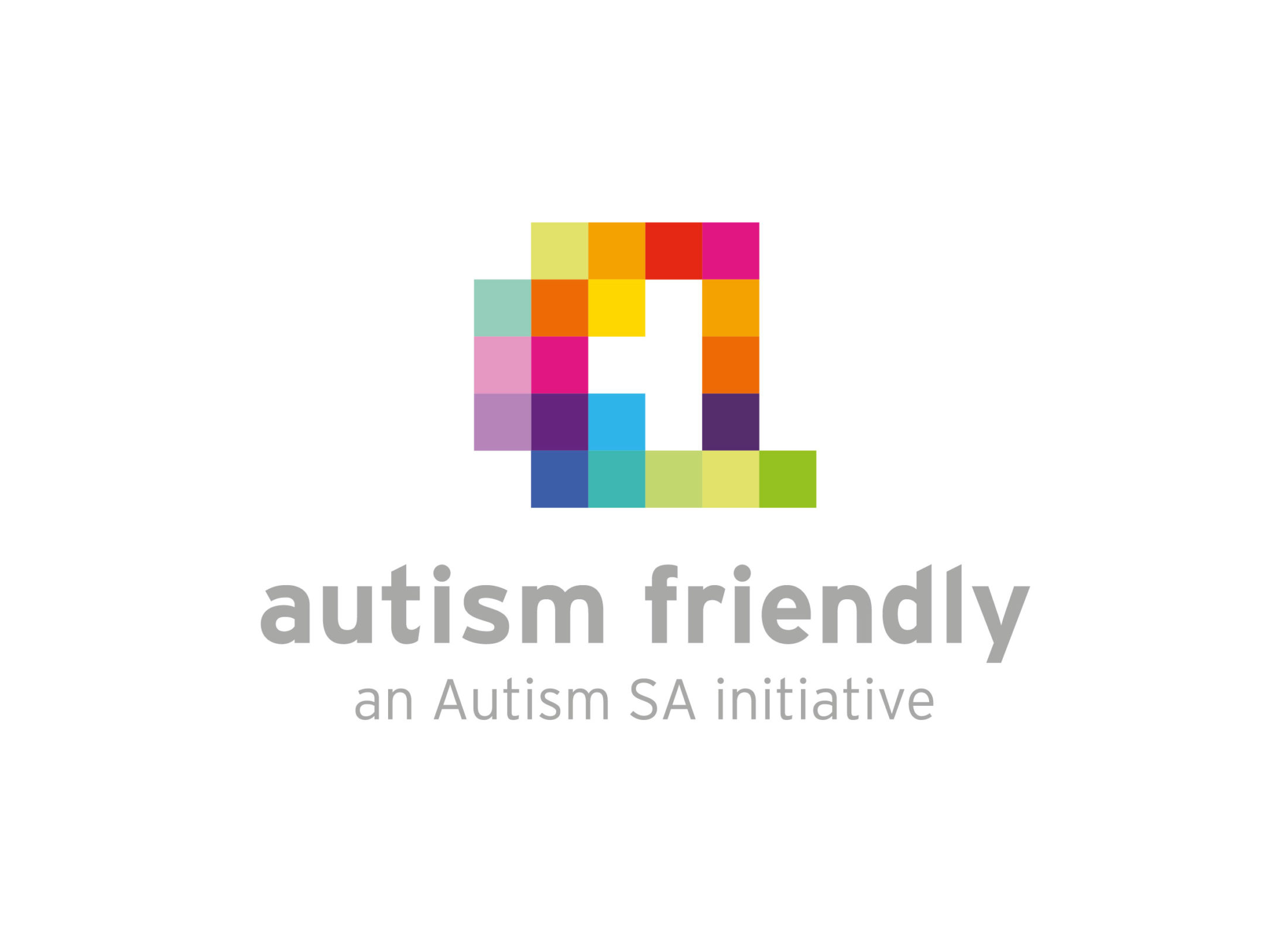 Coloured blocks on top of the words autism friendly an autism sa initiative