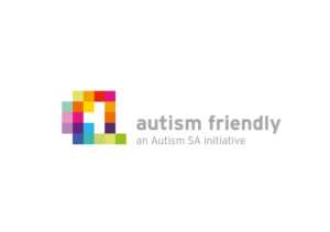 Coloured blocks next to text that says autism friendly an autism sa initiative