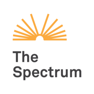 The Spectrum logo with an array of orange lines above it